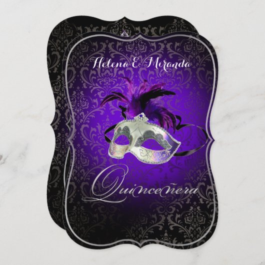 Invitation PixDezines masquerade quinceranera/do-it-yourself  (Devant / Derrière)
