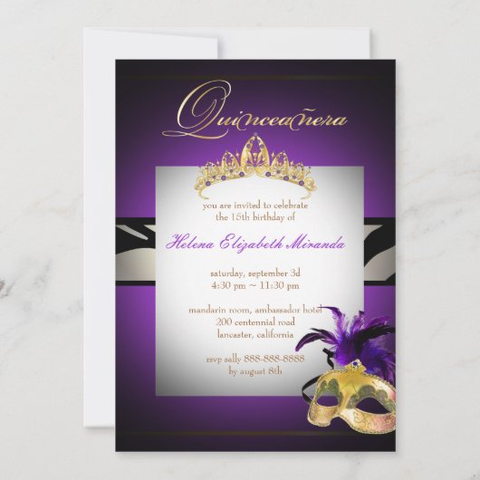 Invitation PixDezines Masquerade/violet/zèbre/DO-IT-YOURSELF  (Dos)