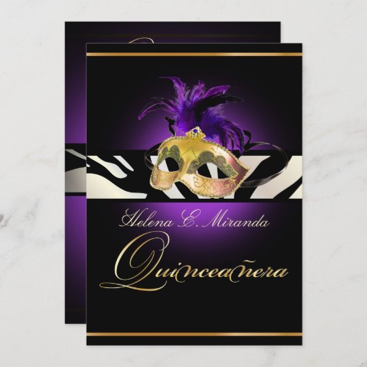 Invitation PixDezines Masquerade/violet/zèbre/DO-IT-YOURSELF  (Devant / Derrière)