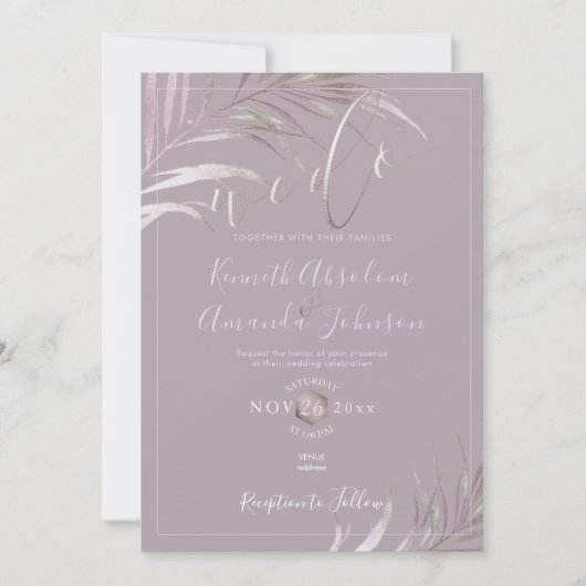 Invitation PixDezines Mauve+Lilac Palms, Nous le faisons (Devant)
