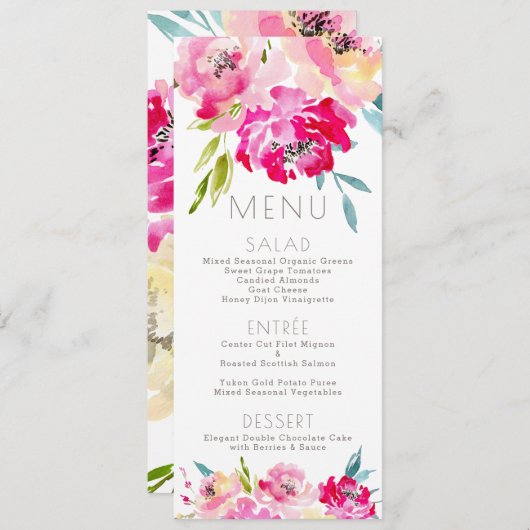 Invitation PixDezines Menu Aquarelle Peonies (Devant / Derrière)