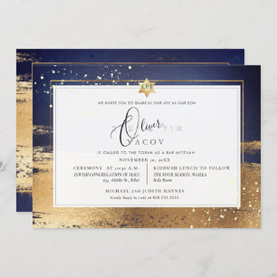 Invitation PixDezines MIDNIGHT BLUE GOLD BRUSHSTROKE Mitzvah