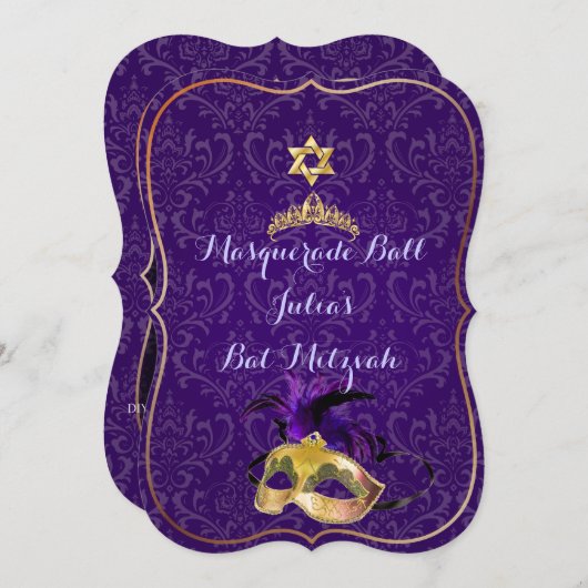 Invitation PixDezines Mitzvah Masquerade/DO-IT-YOURSELF coule (Devant / Derrière)