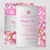 Invitation PixDezines mod étoiles/Bar Mitzvah/rose chaud/arge (Devant / Derrière)