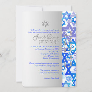 Invitation PixDezines mod stars/Bar Mitzvah/bleu foncé/argent