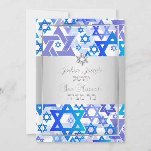 Invitation PixDezines mod stars/Bar Mitzvah/bleu foncé/argent (Dos)