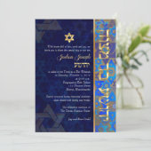 Invitation PixDezines mod stars/Bar Mitzvah/bleu foncé/or (Debout devant)