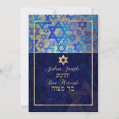Invitation PixDezines mod stars/Bar Mitzvah/bleu foncé/or (Dos)