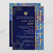 Invitation PixDezines mod stars/Bar Mitzvah/bleu foncé/or (Devant / Derrière)