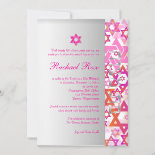 Invitation PixDezines mod stars/Bar Mitzvah/hot rose/silver
