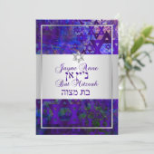 Invitation PixDezines mod stars/Bar Mitzvah/violet/argent (Debout devant)