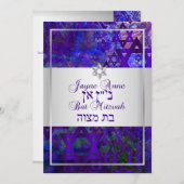 Invitation PixDezines mod stars/Bar Mitzvah/violet/argent (Devant / Derrière)