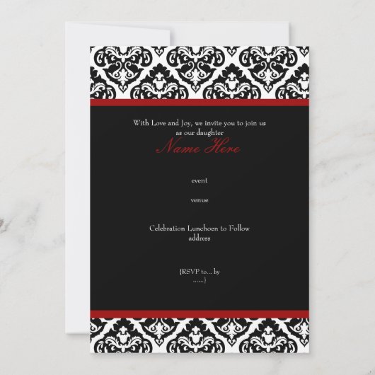 Invitation PixDezines monogramme damask rosette/do-it-yoursel (Dos)