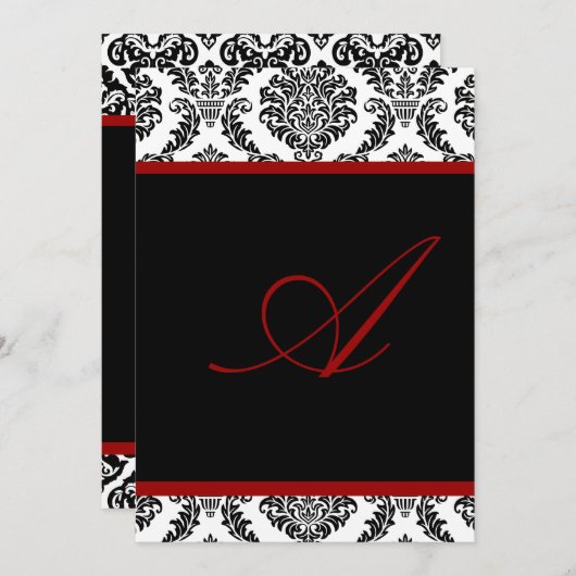 Invitation PixDezines monogramme damask rosette/do-it-yoursel (Devant / Derrière)
