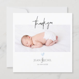 Invitation PixDezines Monogramme Merci Bébé Bleu Coeur