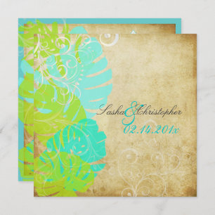 Invitation PixDezines MONSTERA FEUILLES+SWIRLS/GREEN+TURQUOIS