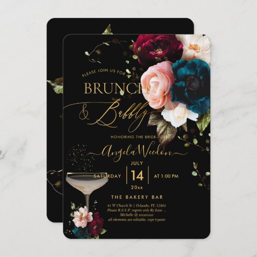 Invitation PixDezines Moody Botanical Brunch Bubbly (Devant / Derrière)