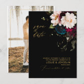 Invitation PixDezines Moody Botanical Flowers Turquoise Bourg (Devant / Derrière)