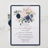 Invitation PixDezines Navy Blush Watercolor Flower (Devant / Derrière)