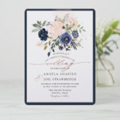 Invitation PixDezines Navy Blush Watercolor Flower (Debout devant)