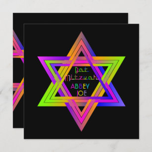 Invitation PixDezines Neon Colors Star de David/Bat mitzvah