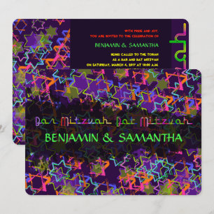 Invitation PixDezines NEON/GRUNGE STARS/BAR+BAT MITZVAH