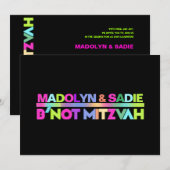 Invitation PixDezines Neon Lights B'not Mitzvah ✡ (Devant / Derrière)