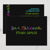Invitation PixDezines néon lumières bar mitzvah (Devant / Derrière)