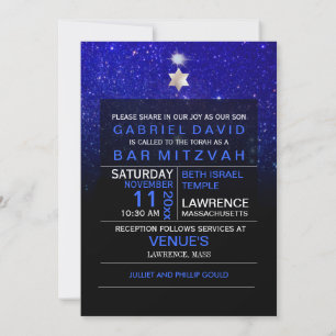 Invitation PixDezines Night Sky/Blue/typographie/bar mitzvah
