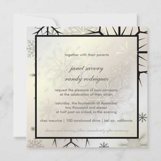 Invitation PixDezines NOIR SNOWFLAKES/MARIAGE HIVER (Dos)