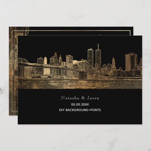 Invitation PixDezines NYC Skyline/Faux Gold/do-it-yourself (Devant / Derrière)