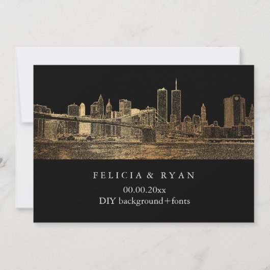 Invitation PixDezines NYC Skyline/Faux Gold/do-it-yourself Bc (Devant)