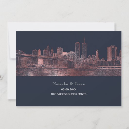 Invitation PixDezines NYC Skyline/Faux Rose Gold/DO-IT-YOURSE (Devant)