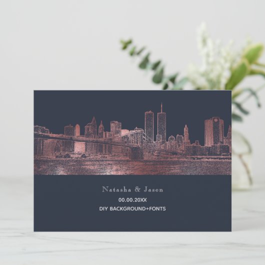 Invitation PixDezines NYC Skyline/Faux Rose Gold/DO-IT-YOURSE (Debout devant)