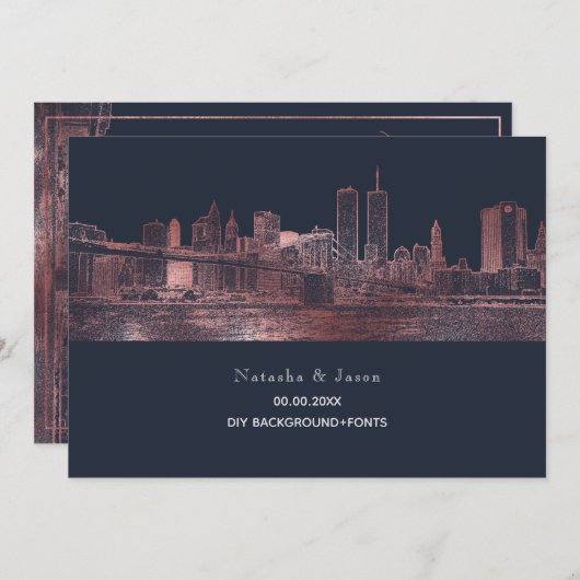 Invitation PixDezines NYC Skyline/Faux Rose Gold/DO-IT-YOURSE (Devant / Derrière)