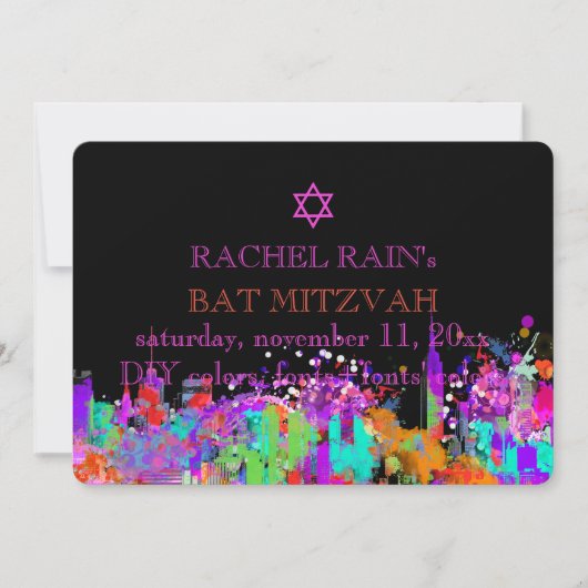 Invitation PixDezines NYC urbain/bat mitzvah (Devant)