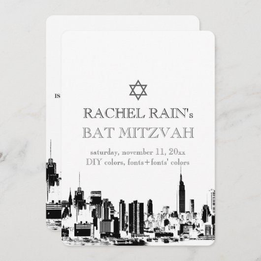 Invitation PixDezines NYC urbain/bat mitzvah (Devant / Derrière)