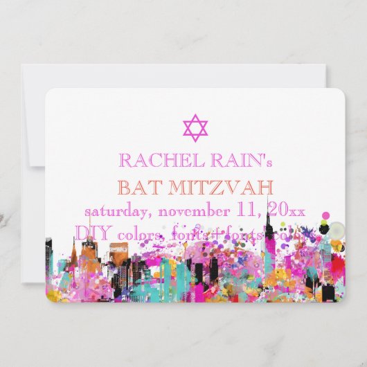 Invitation PixDezines NYC urbain/bat mitzvah (Devant)