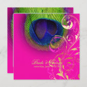 Invitation PixDezines, oeil de paon psychédélique/rose chaud (Devant / Derrière)