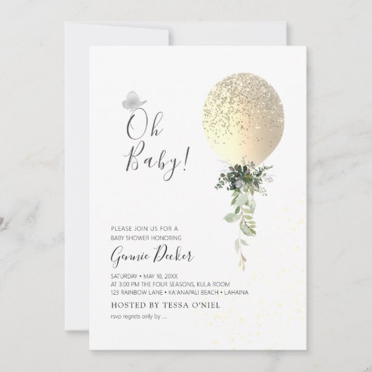 Invitation PixDezines Oh Baby Balloon Baby shower (Devant)