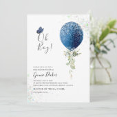 Invitation PixDezines Oh Boy Blue Balloon Baby shower (Debout devant)