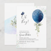 Invitation PixDezines Oh Boy Blue Balloon Baby shower (Devant / Derrière)