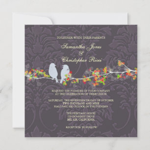 Invitation PixDezines OISEAUX AMOUREUX/DAMAS VIOLET