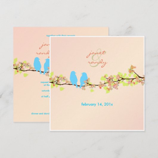 Invitation PixDezines OISEAUX D'AMOUR/BLEU/FOND DIY (Devant / Derrière)