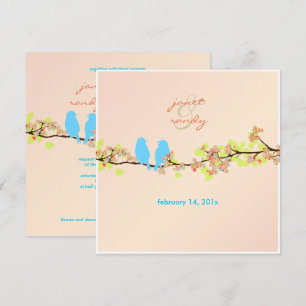 Invitation PixDezines OISEAUX D'AMOUR/BLEU/FOND DIY