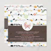 Invitation PixDezines Oiseaux Sur Fils+Minidots baby shower/D (Devant / Derrière)