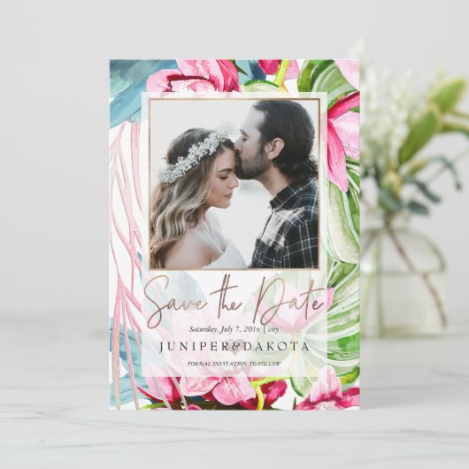 Invitation PixDezines Orchidée Isle, Palms, Tropical Save Dat (Debout devant)