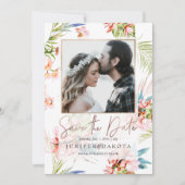 Invitation PixDezines Orchidée Isle, Peach Orchid+Palms (Devant)