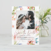 Invitation PixDezines Orchidée Isle, Peach Orchid+Palms (Debout devant)