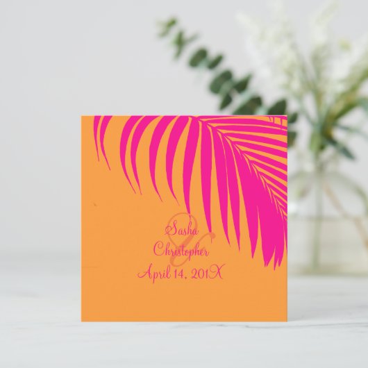 Invitation PixDezines Palm Fronds, Mandarin Orange/Rose (Debout devant)